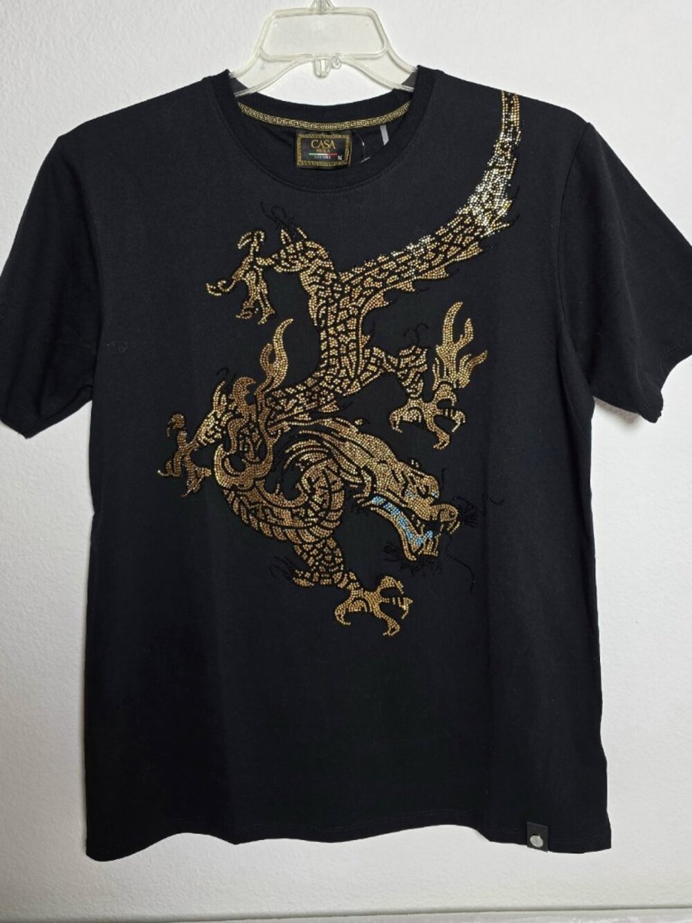 Casa Moda Couture Men's Black Gold Dragon Rhinestone T-Shirt NWT